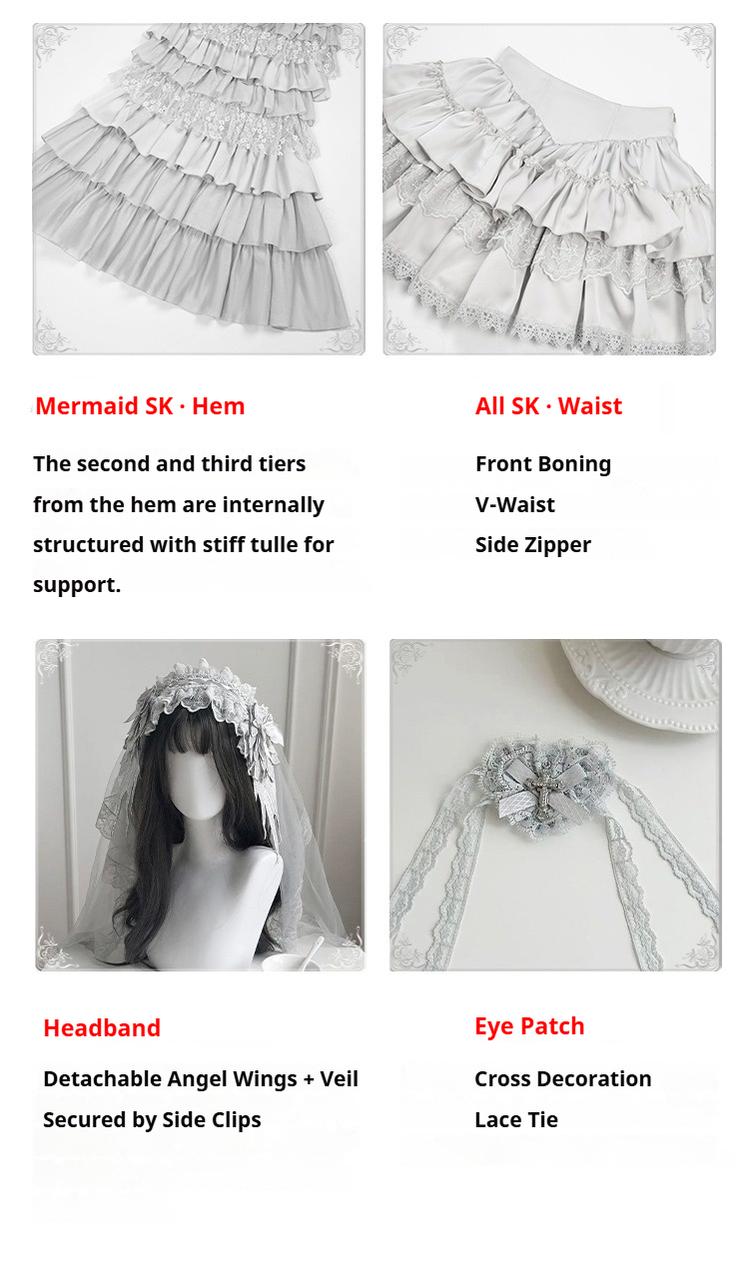 With PUJI - Letter and Poetry · Humanoid Robot - Silver Gothic Lolita Mermaid Skirt Set 43861:787602