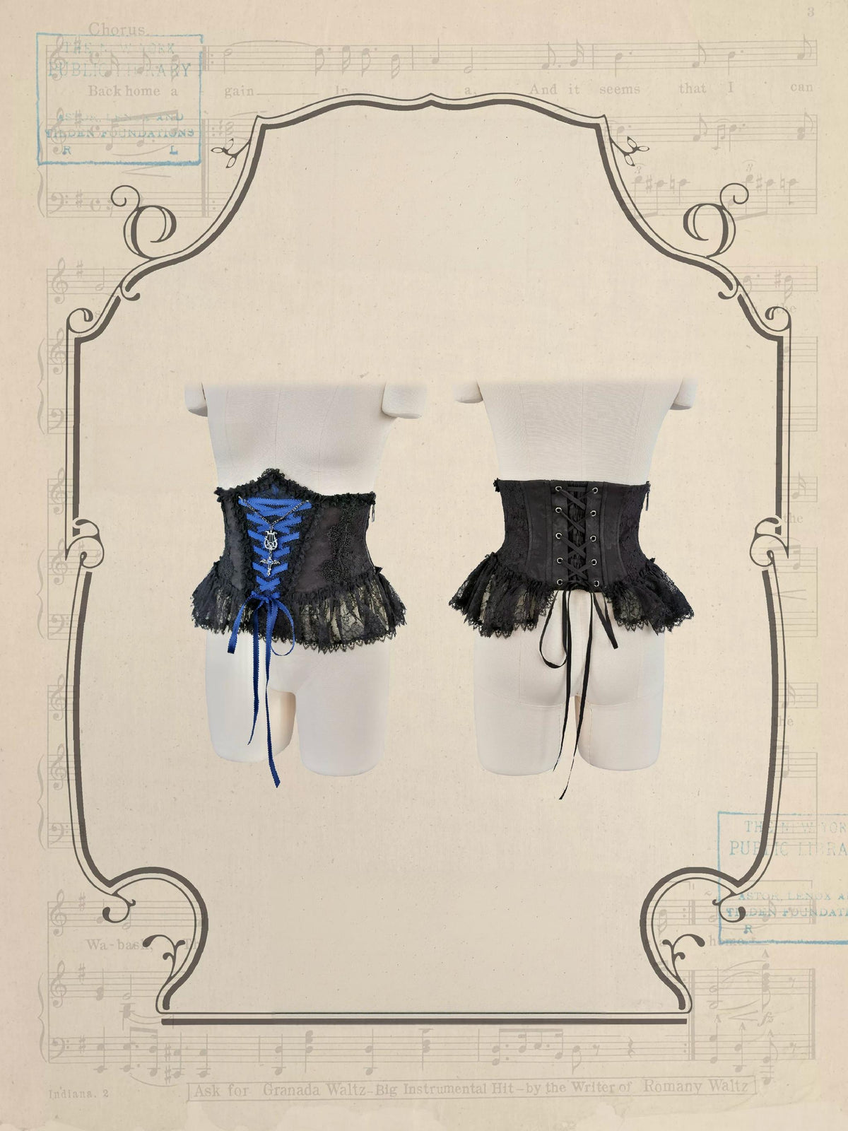 Requiem - Gothic Lolita Blouse & Skirt Set, Jacquard with Satin Lace (L M S XL XS) 45969:869930