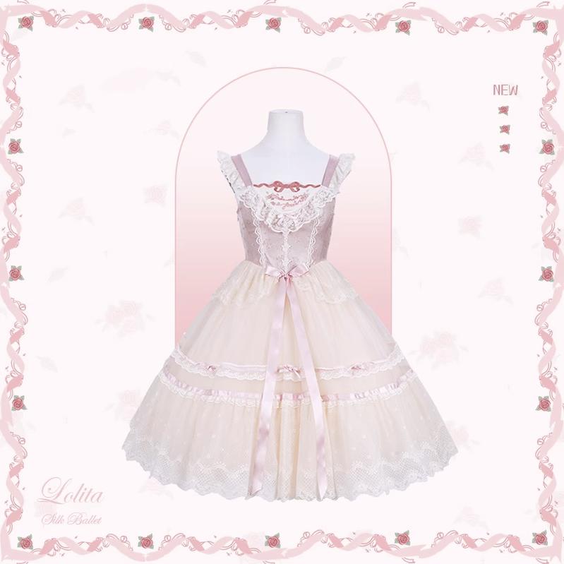 Mademoiselle Pearl~Silk Ballet~Wedding Lolita JSK Dress Princess Ballet Dress XS Medium JSK (Pink) 