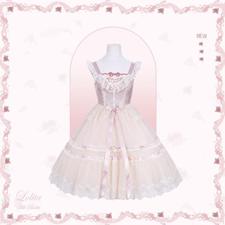 Mademoiselle Pearl~Silk Ballet~Wedding Lolita JSK Dress Princess Ballet Dress XS Medium JSK (Pink) 