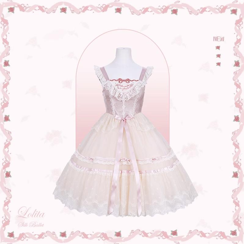 Flower and Pearl Box~Silk Ballet~Wedding Lolita JSK Dress Princess Ballet Dress XS Medium JSK (Pink) 