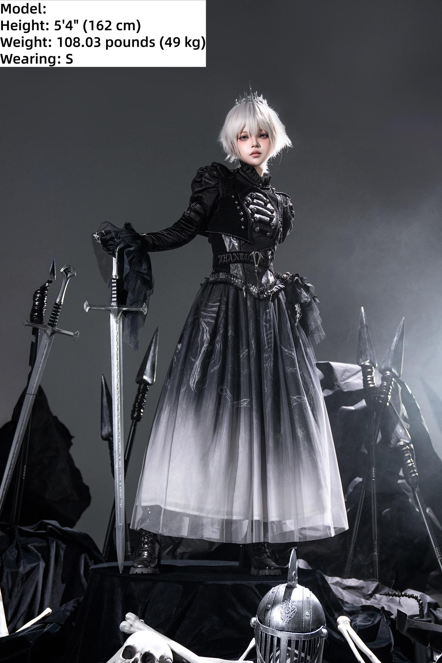 Ghost Knight - Gradient Gothic Lolita Printed Skirt, High-waist