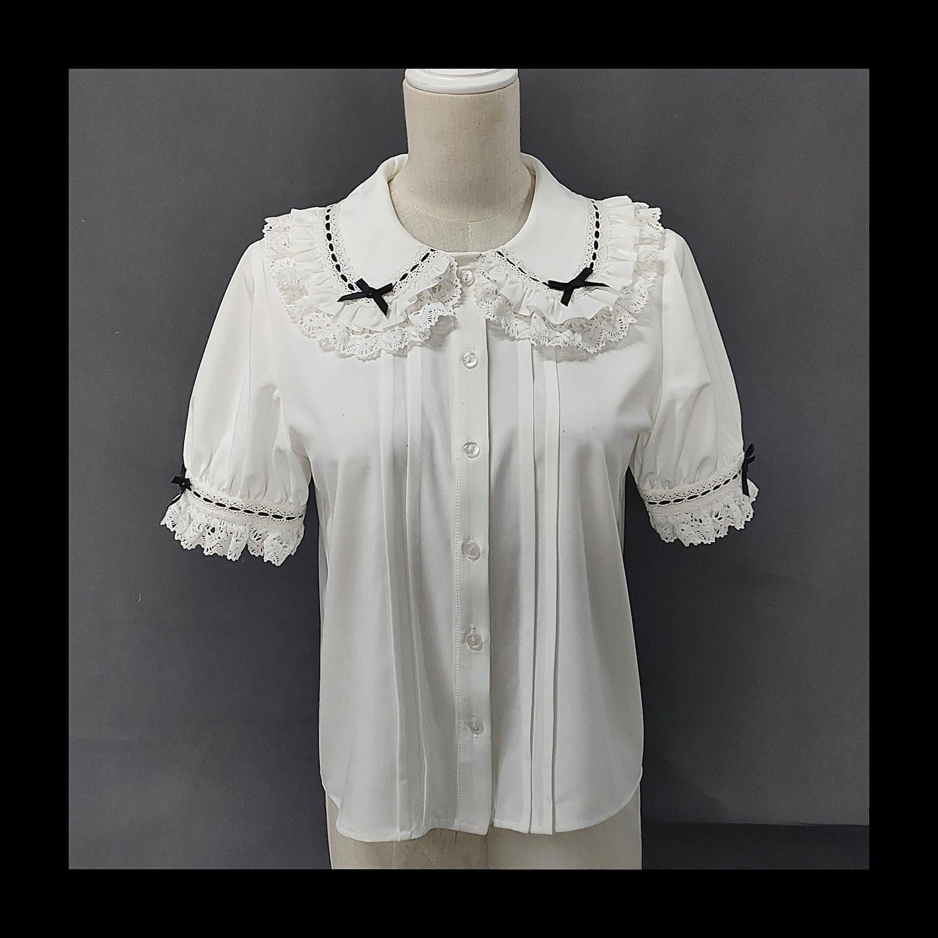 Milky Way - Peter Pan Collar Kawaii Lolita Blouse size 1 short sleeve white and black