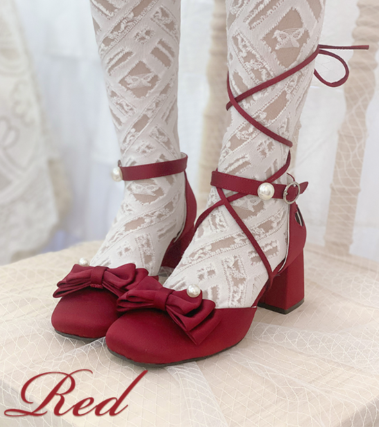 Pure Tea For Dream~Elegant Lolita Satin Mid Heel Shoes 34 burgundy 