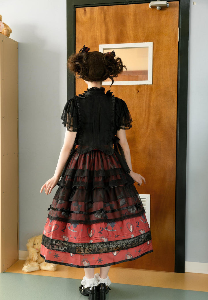 LittlePlum~Telephone Dog~Black Red Classic Lolita Dress Set with OP JSK and Skirt