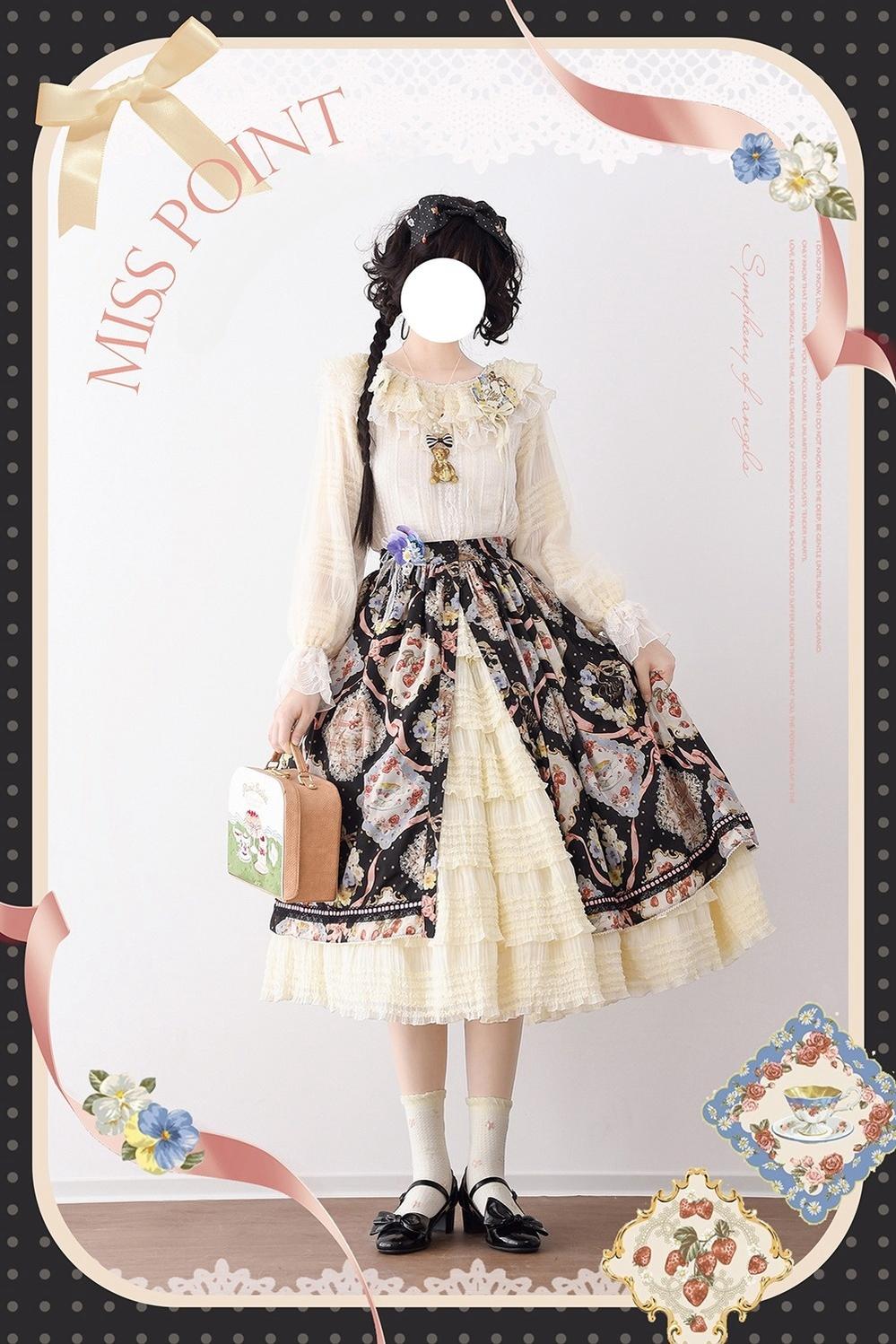 Miss Point~Cat Rose Tea~Sweet Lolita Skirt with Cute Prints Customized Size