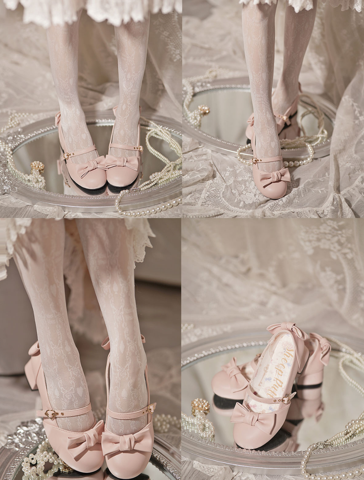 Sheep Puff~Elegant Lolita Bownot Retro High Heel Shoes 6558:725882