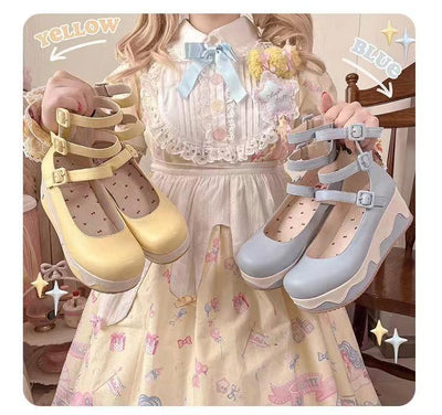 Momo~Bear Birthday Party~Kwaii Lolita Shoes Round Toe Platform Shoes   