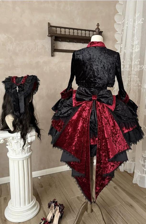 Dark Raven Poem - Gothic Lolita JSK & Bolero Dress Set, Diamond Velvet (Red / L M S XL) 45967:869846