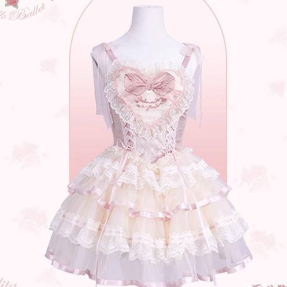 Flower and Pearl Box~Silk Ballet~Wedding Lolita Pink Bridal JSK Set short JSK XS 