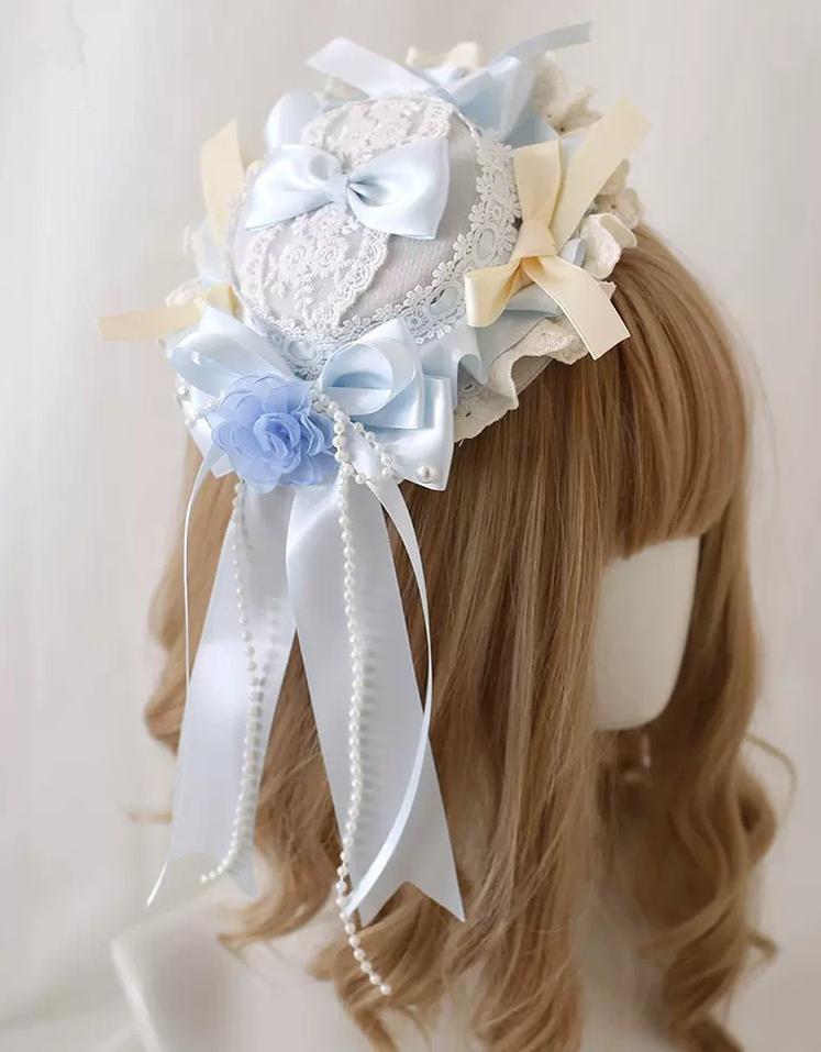 Xiaogui - Four Seasons Floral - Sweet Lolita Headdress Bow KC Lace Cuffs 17cm small top hat