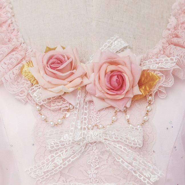 Dawn Wedding - Sweet Lolita Headress, Rose Decorated BNT Hanamaru Brooch Only Pink