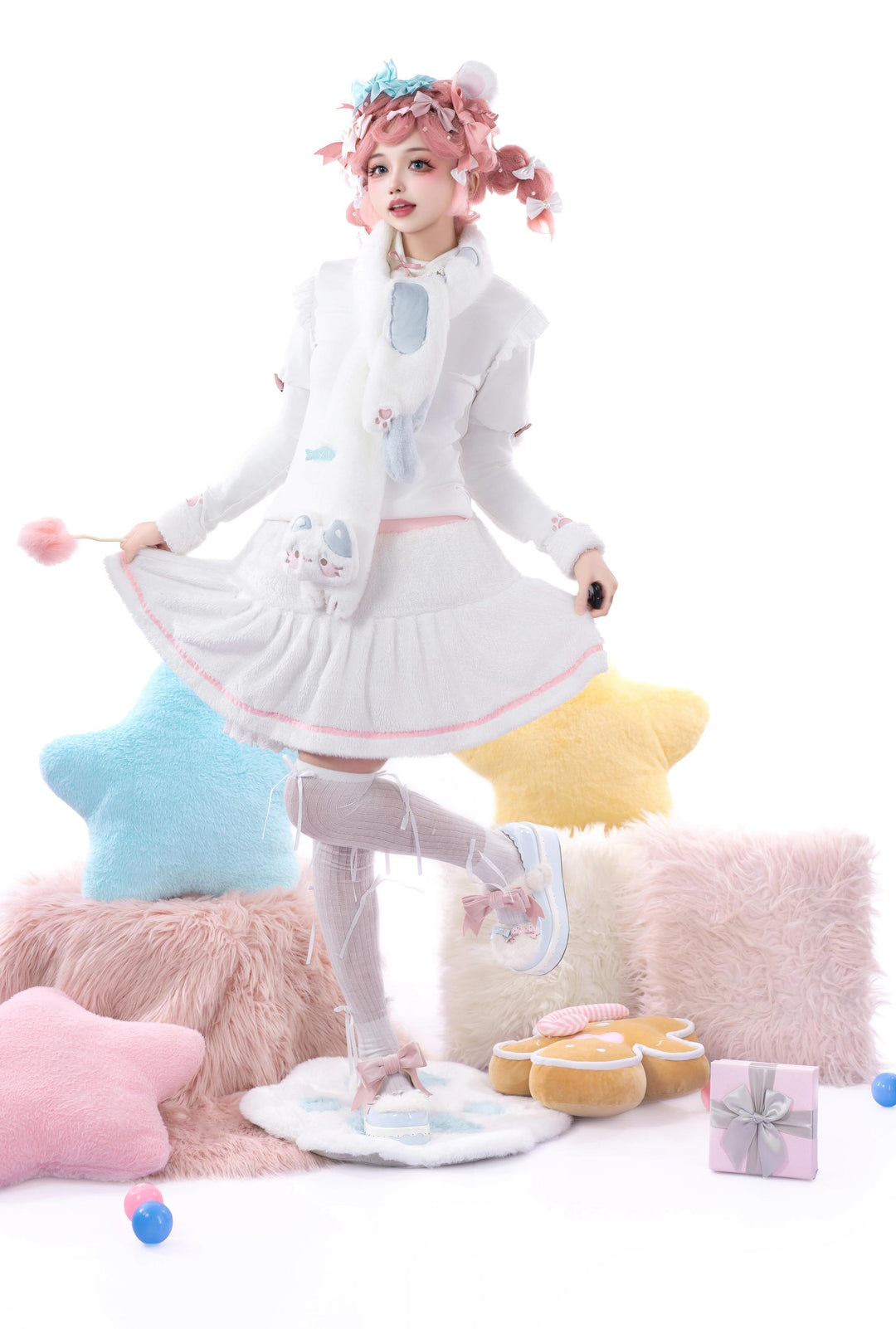 ZhiJinYuan~Calico Cat~Kawaii Lolita Plush Coat Lovely Warm Winter Coat   