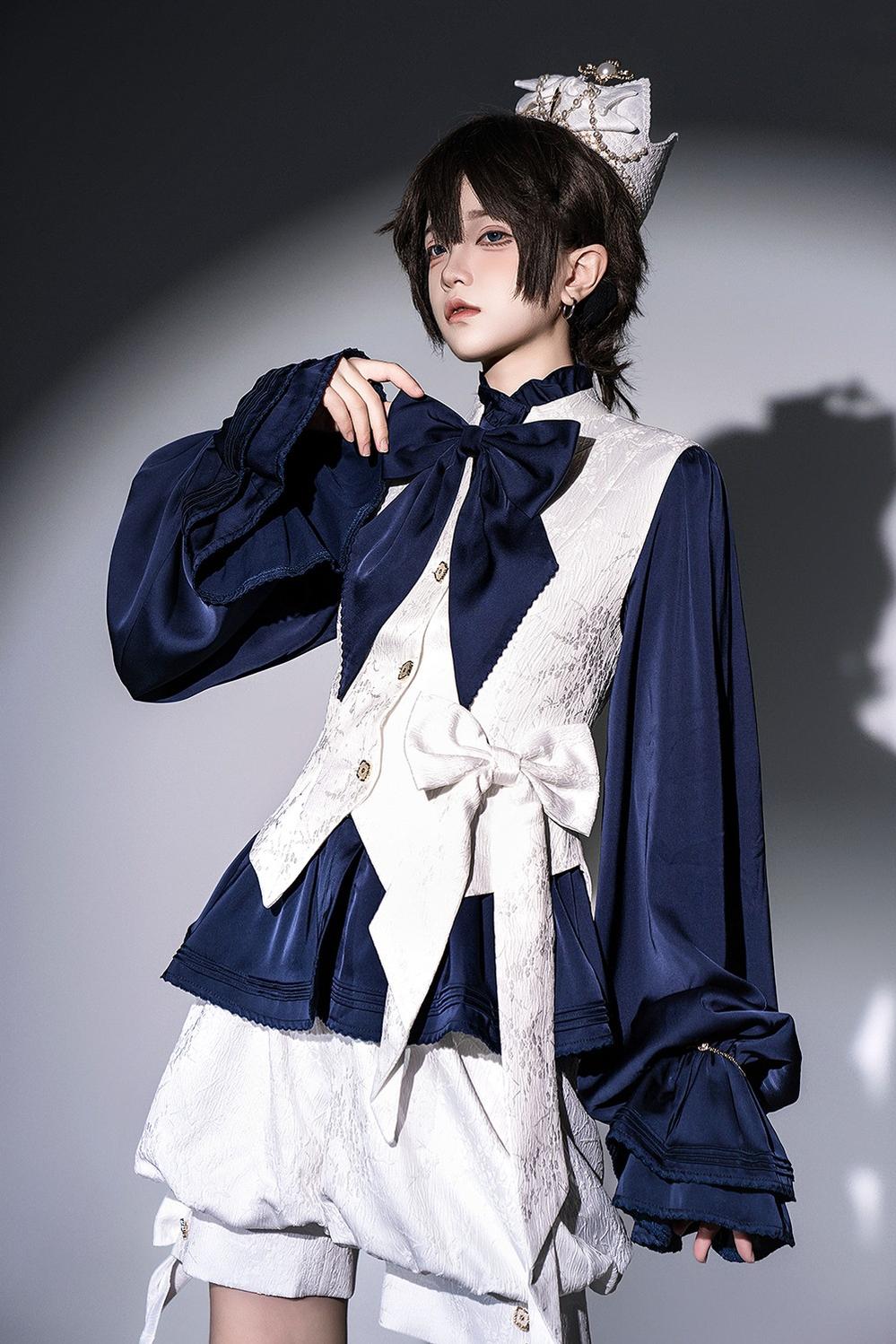 Princess Chronicles~Rabbit Hunter~Ouji Lolita Shirt Sapphire Blue Long Sleeve Blouse   