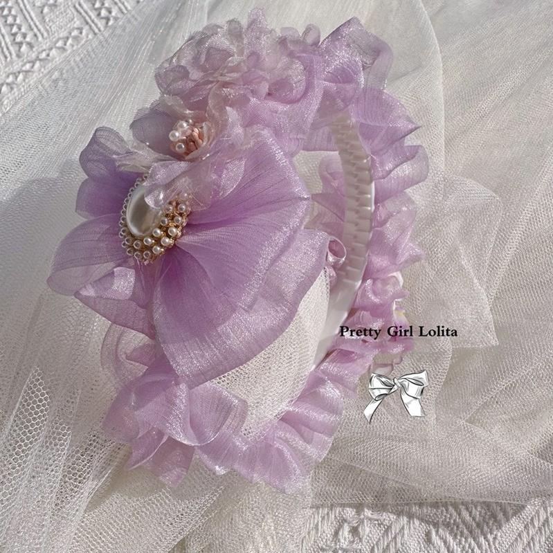Pretty Girl Lolita~Purple Lolita~Kid Lolita Accessory Vintage Headdress and Straw Hat a light voile headband  