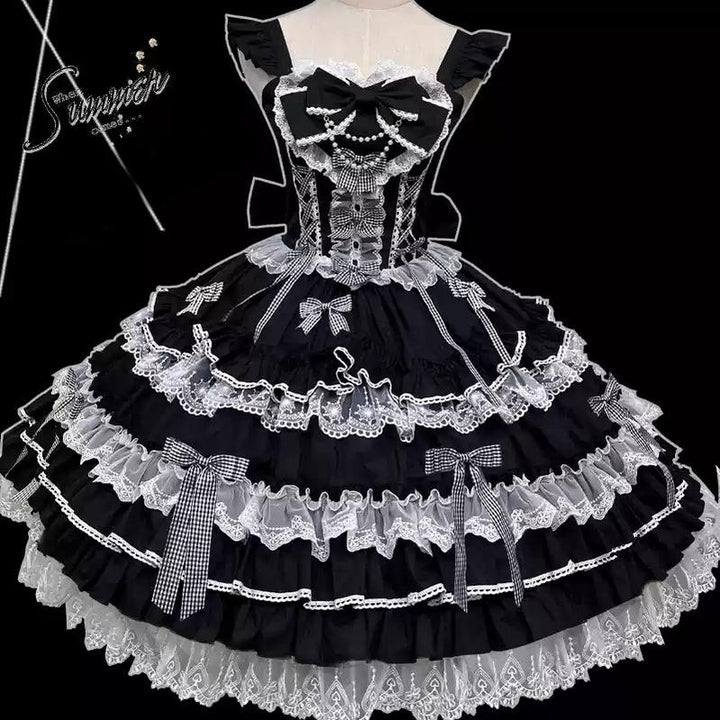 ZhiJinYuan~Love Notebook~Old School Lolita JSK Dress Vintage Doll Tiered Skirt Black S