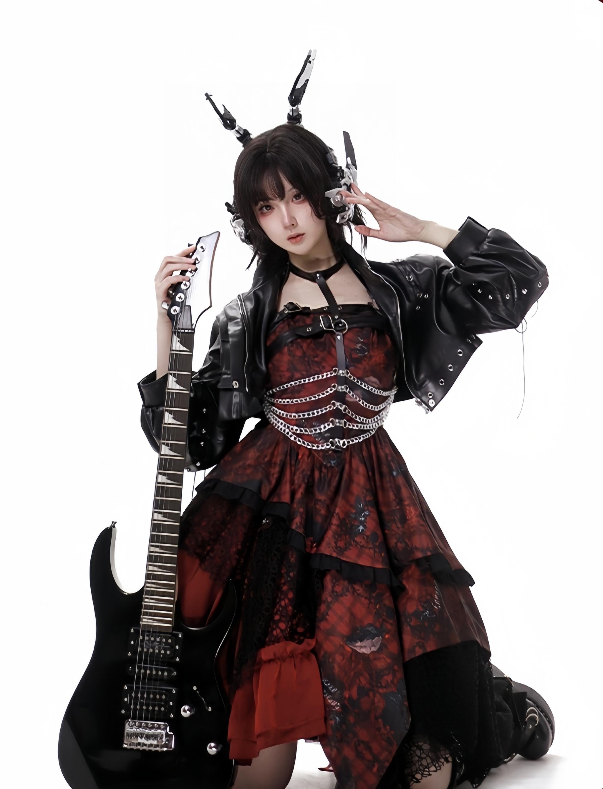 YingLuoFu~Bleeding Strawberry~Gothic Lolita JSK Dress With Jacket/Rib Chain Accessory 43262:771760