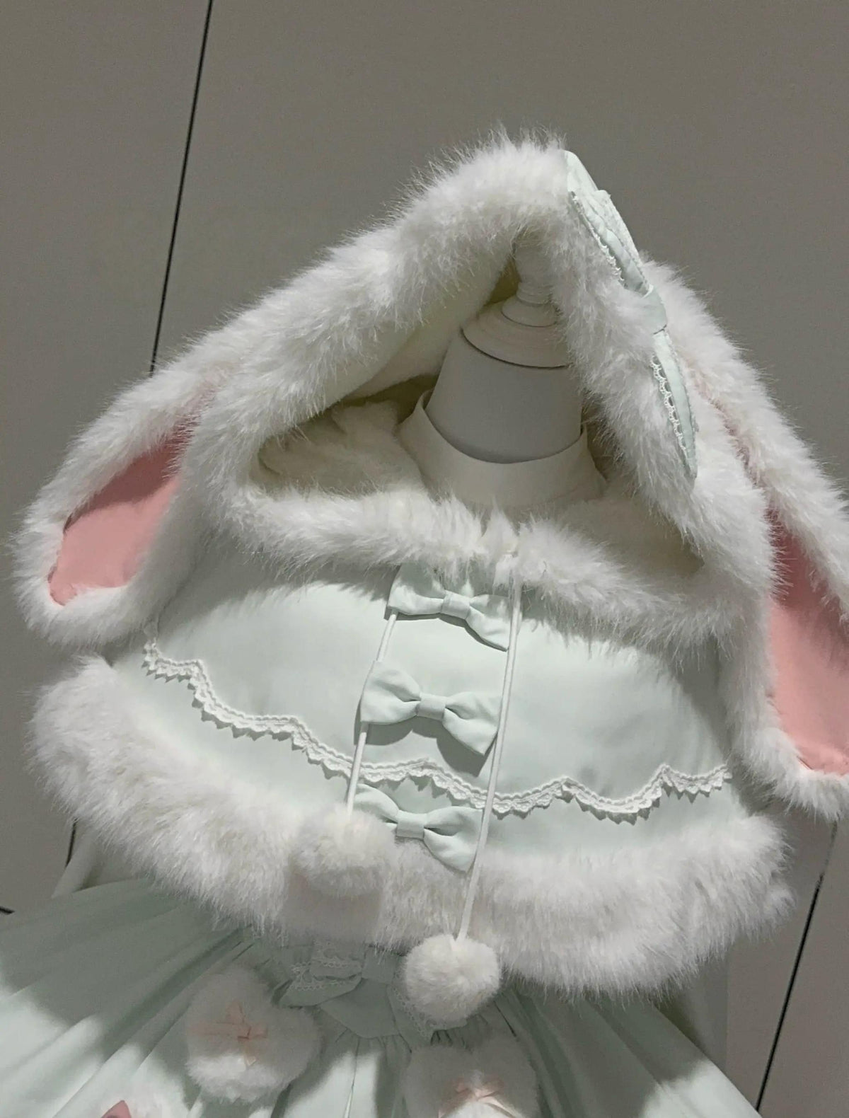 Sweet Dream Bunny - Sweet Lolita Cape & JSK Dress Set, Faux Fur Bunny Ear (2XL L M S XL) 46120:875859