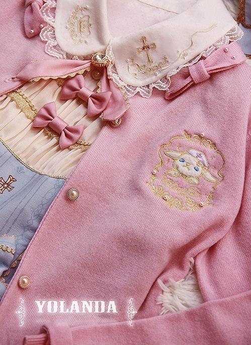 Youlanda~Benny Rabbit~Sweet Lolita Cardigan Academy Style Sweater Pink M