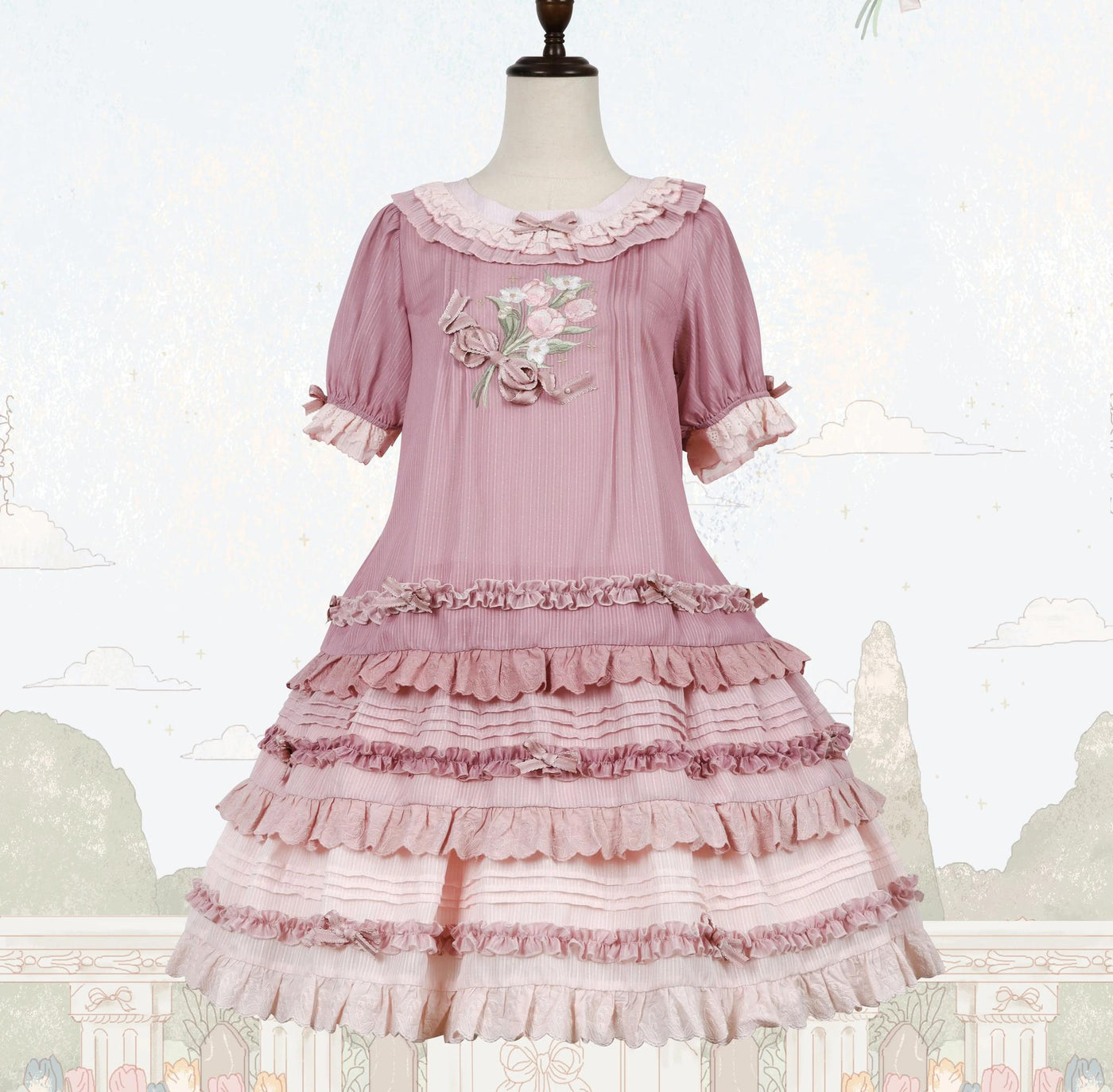 LittlePlum~Iukami Flower~Gradient Kawaii Lolita OP Dress Summer JSK S OP · Pink 