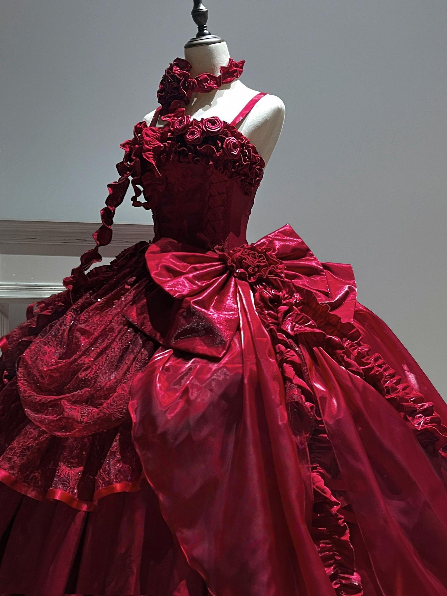 Silent Manor - Red Gorgeous Bridal Wedding Lolita JSK Dress 43388:774990
