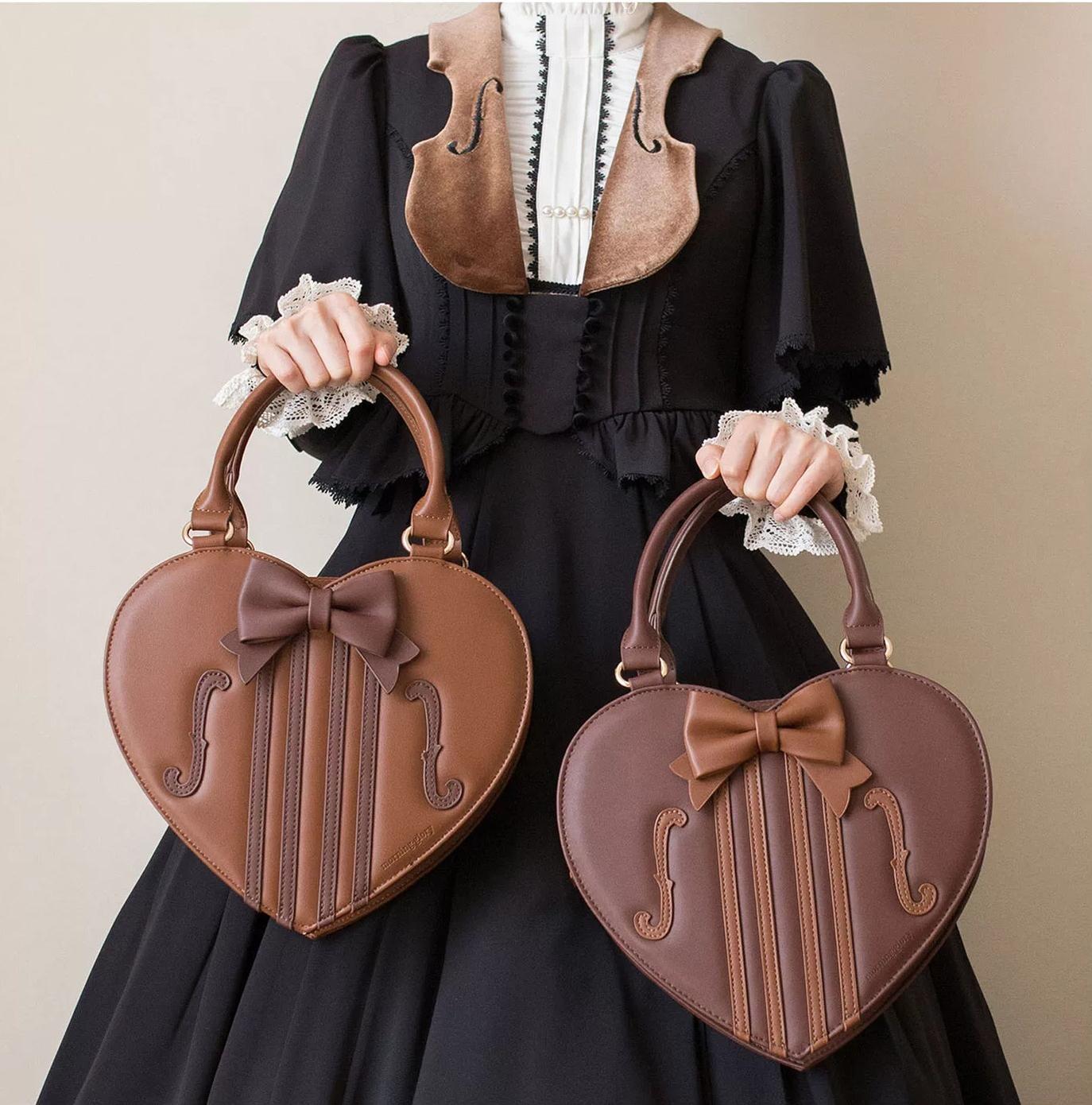 PU Classic Lolita Heart Shaped Bag, Violin and Bow Detail