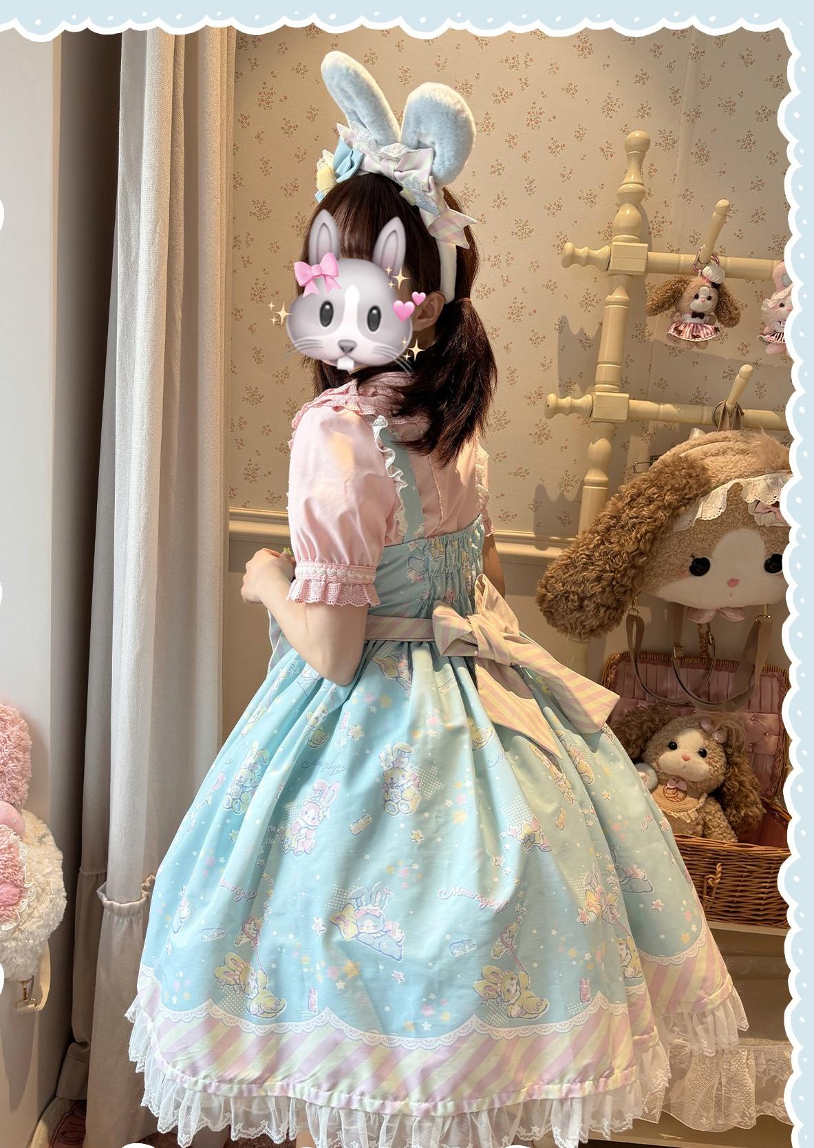 Star Gummies - IP Collaboration Sweet Lolita Dress, Bunny Print & Lace 44608:830562