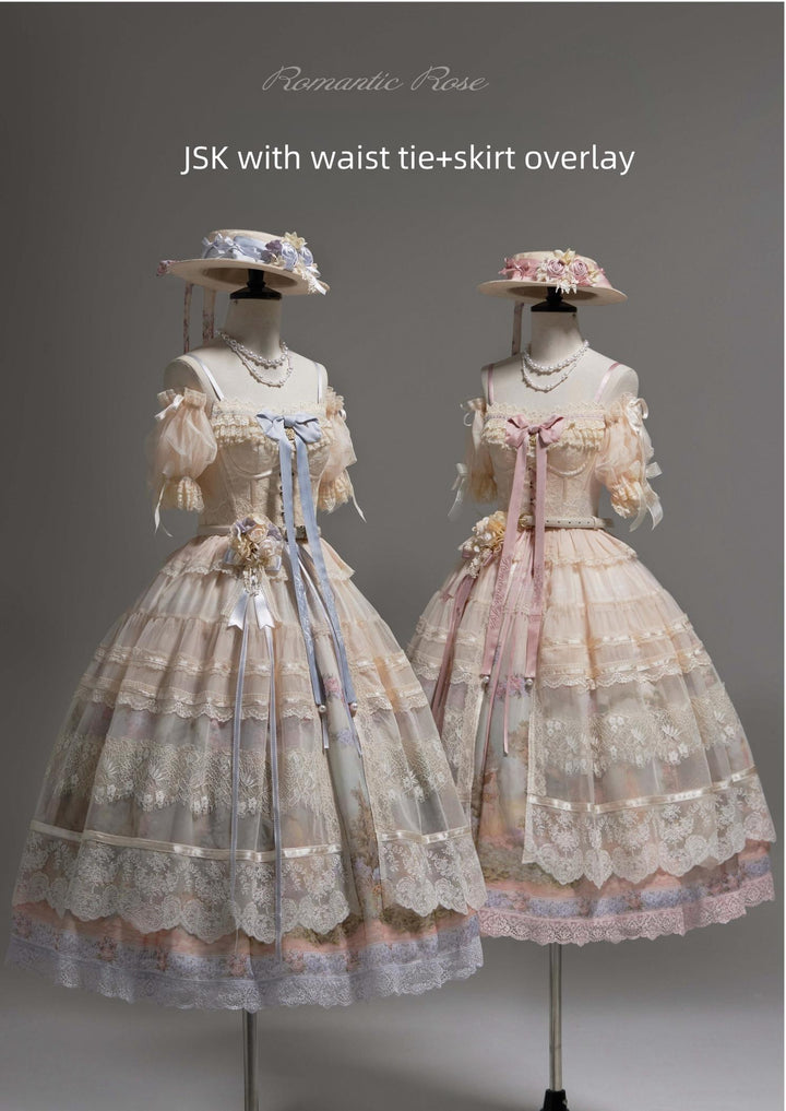 ZUOlanrichen~Romantic Rose~Classic Lolita Shirt with Puffy Sleeves Sheer Skirt Overlay Apricot - Skirt Overlay Only S