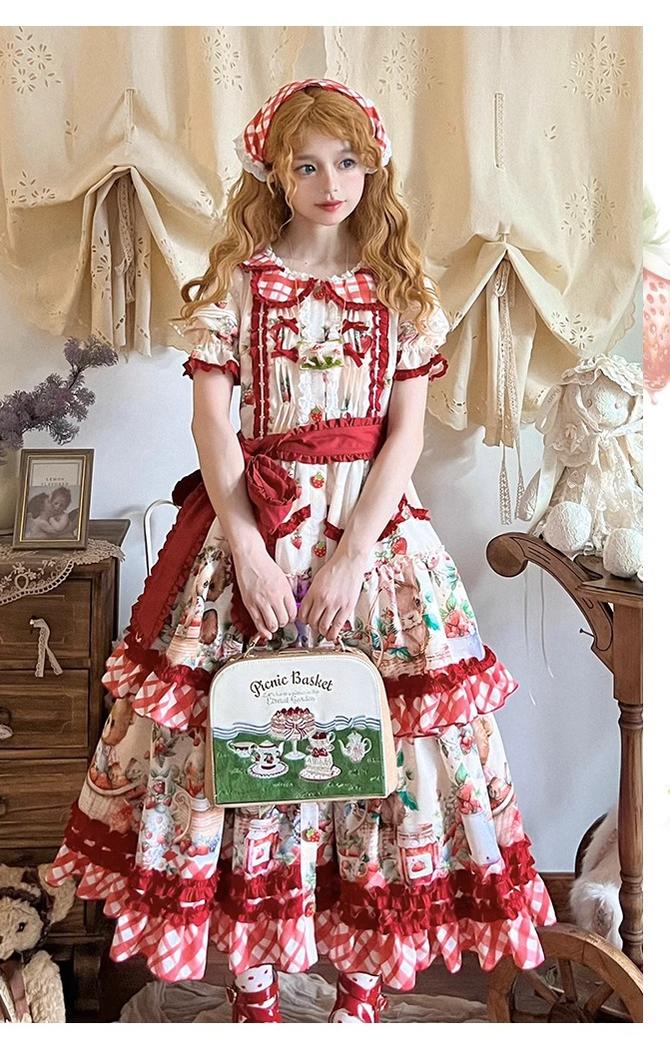 Spireme Cat~December Strawberry Field~Sweet Lolita OP Dress Strawberry Printed Dress OP Only S