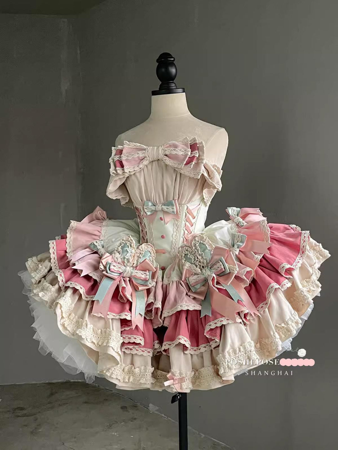 POSHEPOSE~Limited Gratitude Collection~Sweet Lolita Dress High-end Tiered Skirt Dress XS Satin Waltz 