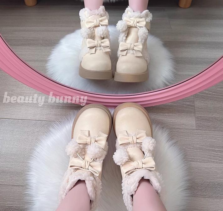 Beauty Bunny~Furry Bear~Winter Cute Lolita Shoes Short Snow Boots   