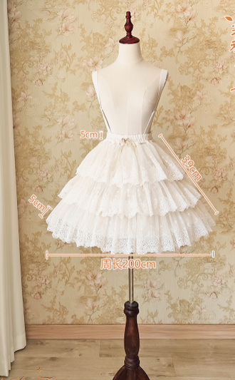 Sentaro~Elegant Lolita A-line Fish-bon Adjustable Tiered Skirt number 1(first-third layers)+a storage bag frost sugar(normal size) white