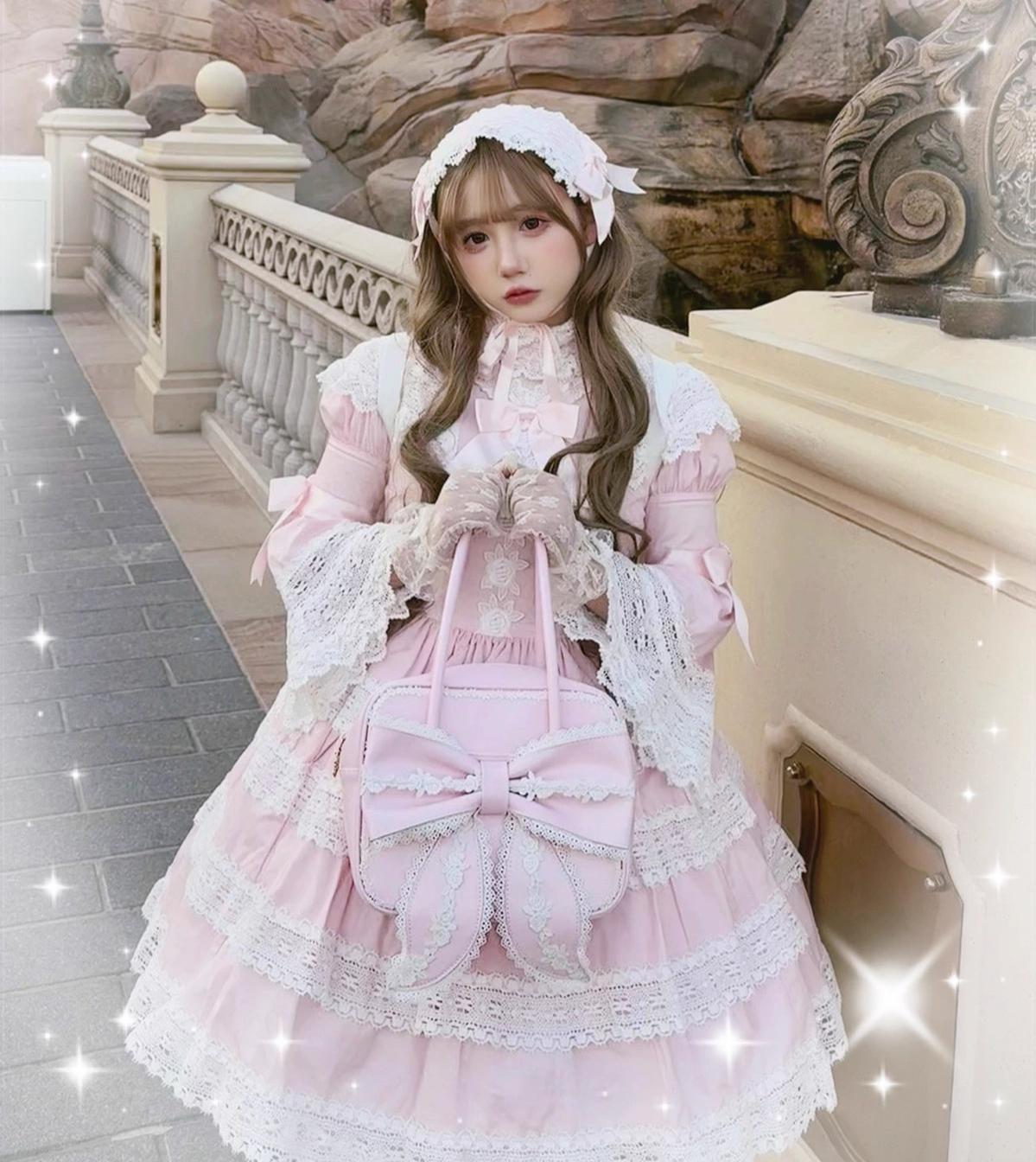 Sheep Puff - Old School Lolita Bag, Ear-Like Bow & Floral Lace