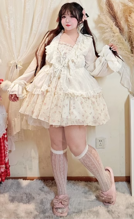 Rouroudream~Sweet Dream~Plus Size Lolita Cardigan Apricot Puff Sleeve   
