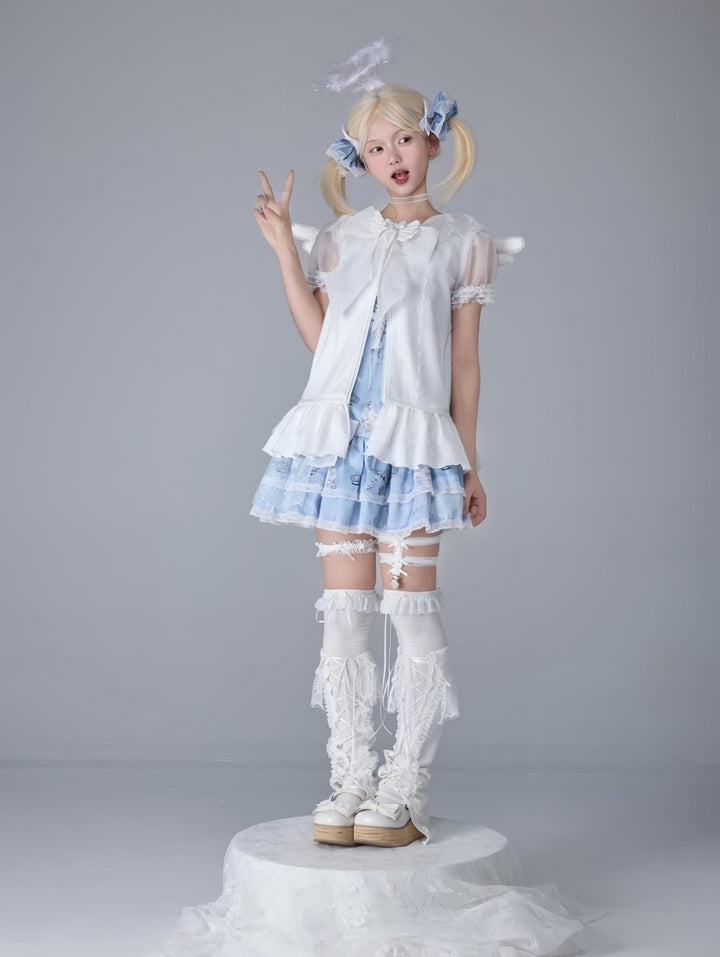 Bacio Bouquet~Hyaline Angel~Daily Lolita Low Waist Dress with Angle Print&Lace Detail