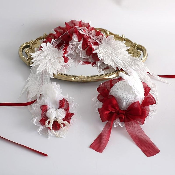 Xiaogui~Christmas Color Lolita Headdress Red and White Feather Accessory