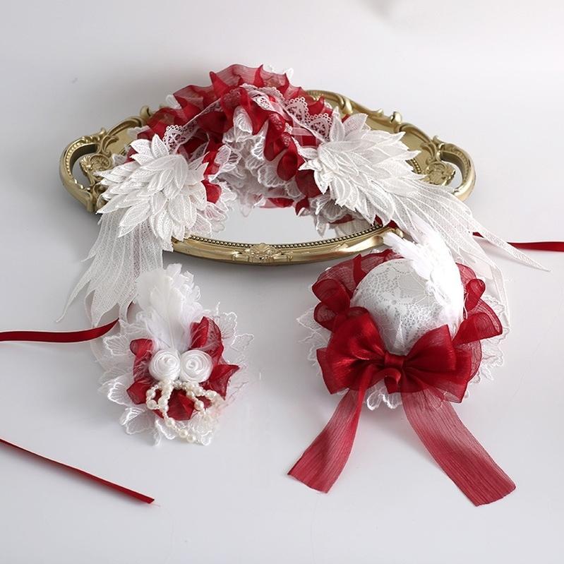 Xiaogui - Christmas Color Lolita Headdress Red and White Feather Accessory