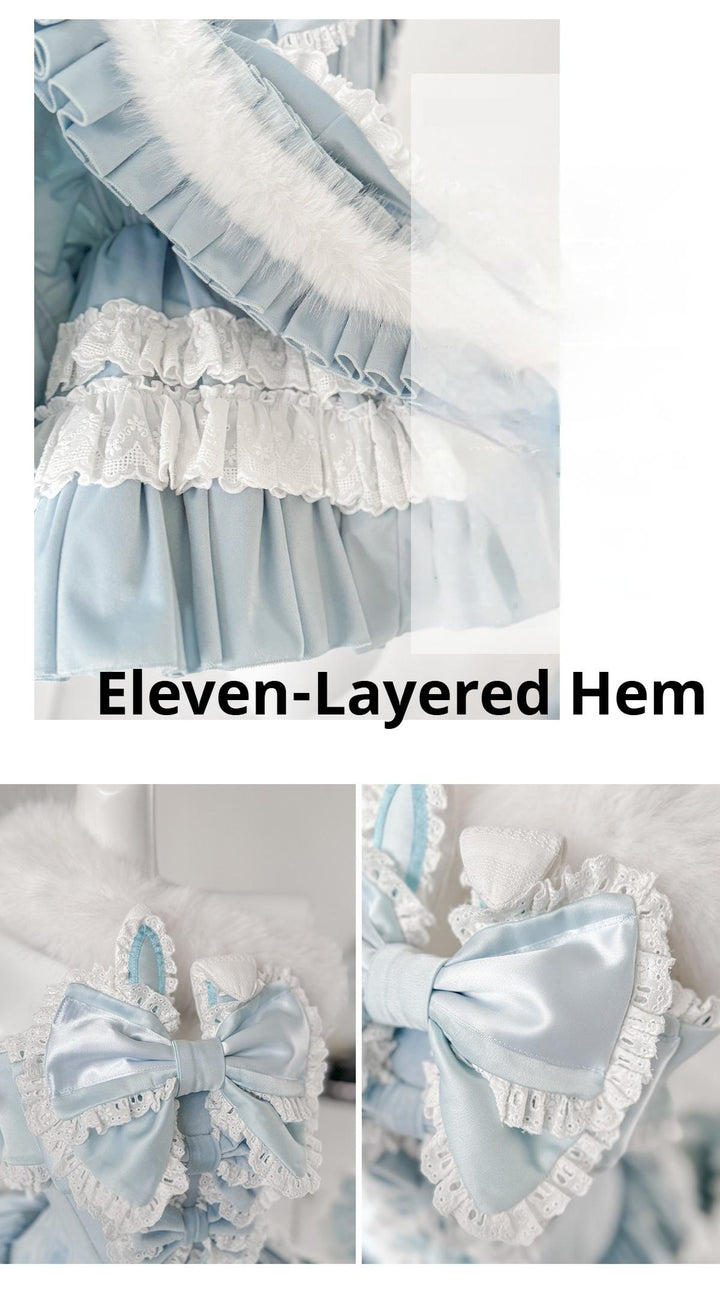 POSHEPOSE~Chuling Swan Lake~Sweet Lolita JSK Set Velvet Blue Dress for Prom 42865:755984