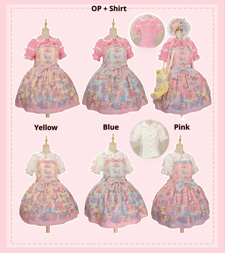 Star Fantasy~Rainbow Buffet Bunny~Candy-Like Kawaii Lolita Dress Suit with Plus Size Shirt 42807:756998