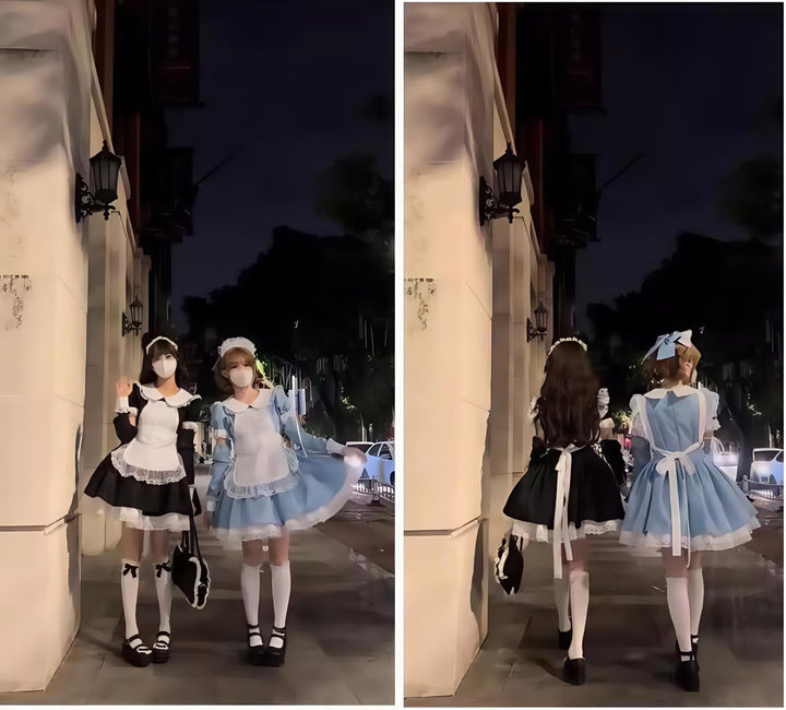 Daydream Whisper~Dream Doll~Plus Size Maid Lolita OP Suit Black and Blue Dress