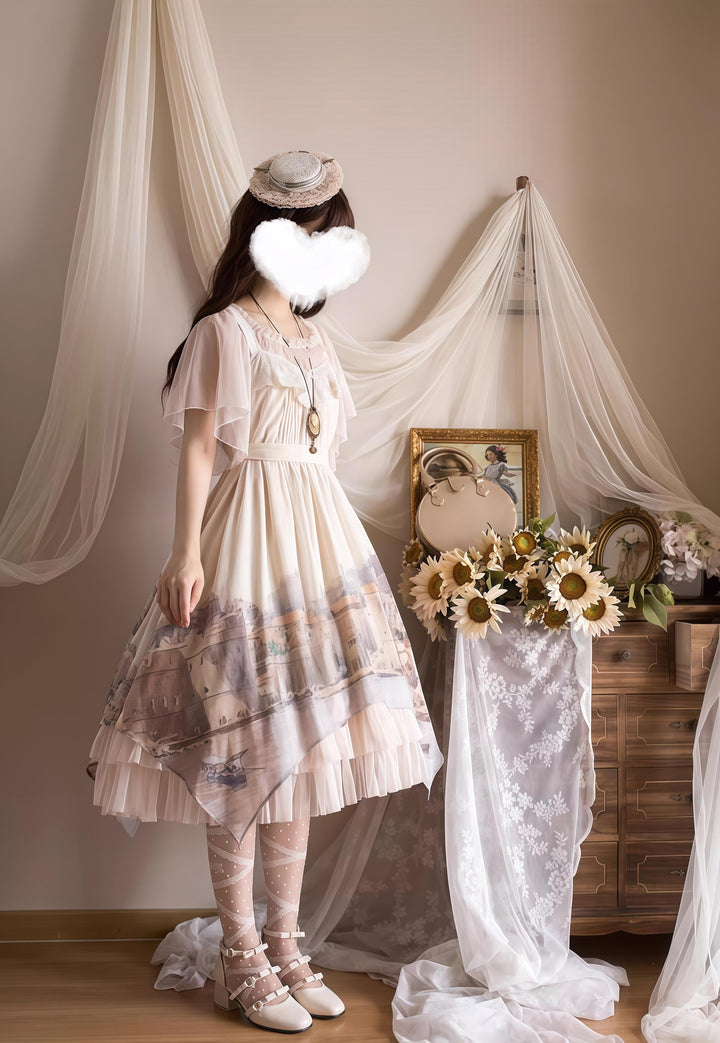 Forest Song - Adriatic - Classic Lolita JSK Chiffon Dress, Gulf City Print
