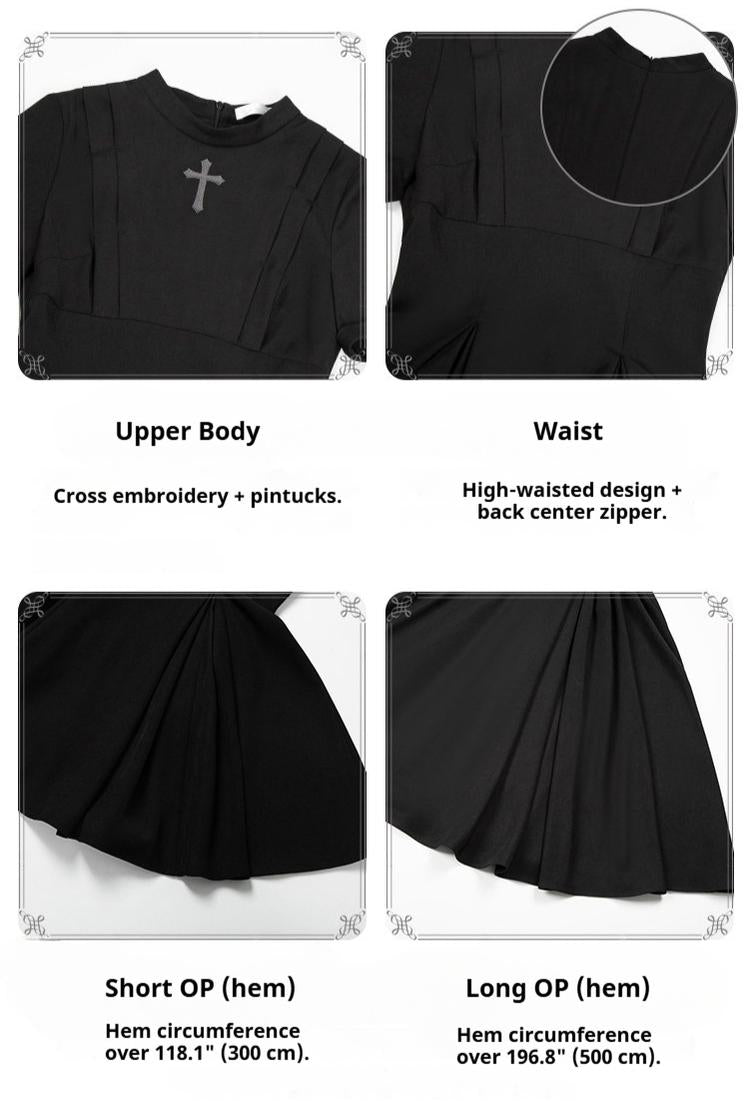 Nihil - Gothic Nun Lolita OP Dress, Irregular Hem Cape 44717:820549