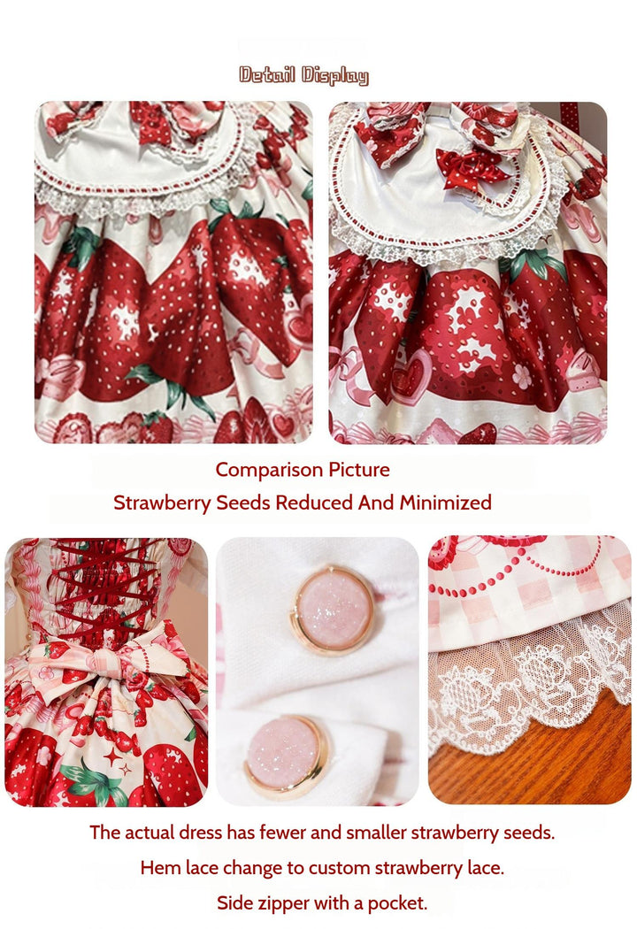 Mengfuzi~Strawberry~Sweet Lolita OP and JSK with Strawberry Print