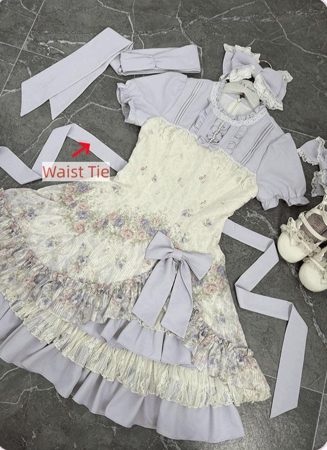 Yuri's Garden - Classic Floral Printed Lolita Dress with Lace (2XL L M S XL XS) 45541:852368
