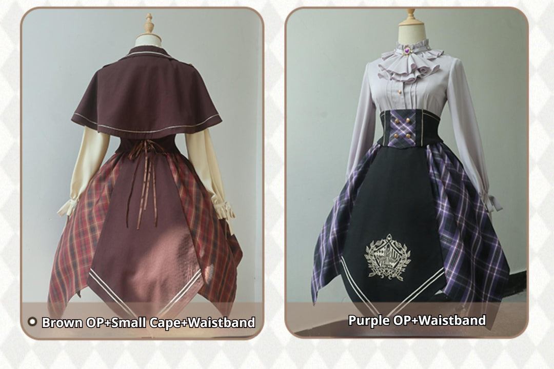 Forest Fluorescent Carps~Queen's Game~Military Lolita OP Plaid Ouji Lolita Dress Set