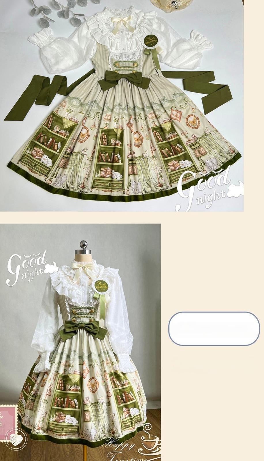 Aurora's Bookroom - Classic Lolita Bust-support JSK Dress with Bookstore Print