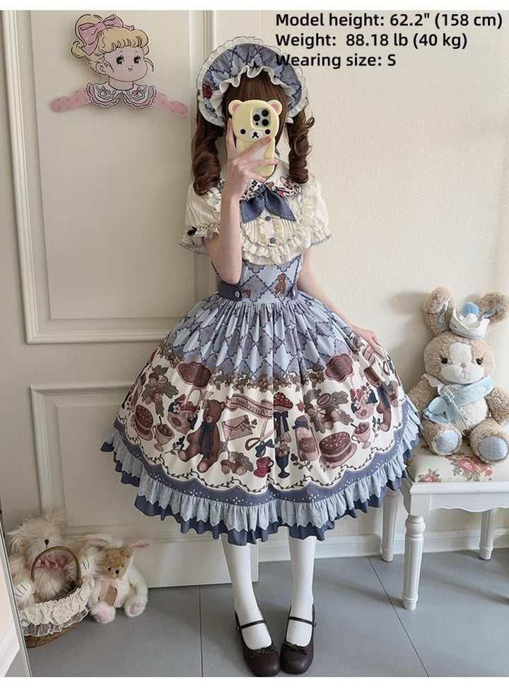 Spireme Cat - Hazelnut Bear - Kawaii Lolita Dress, Bear & Dessert Print