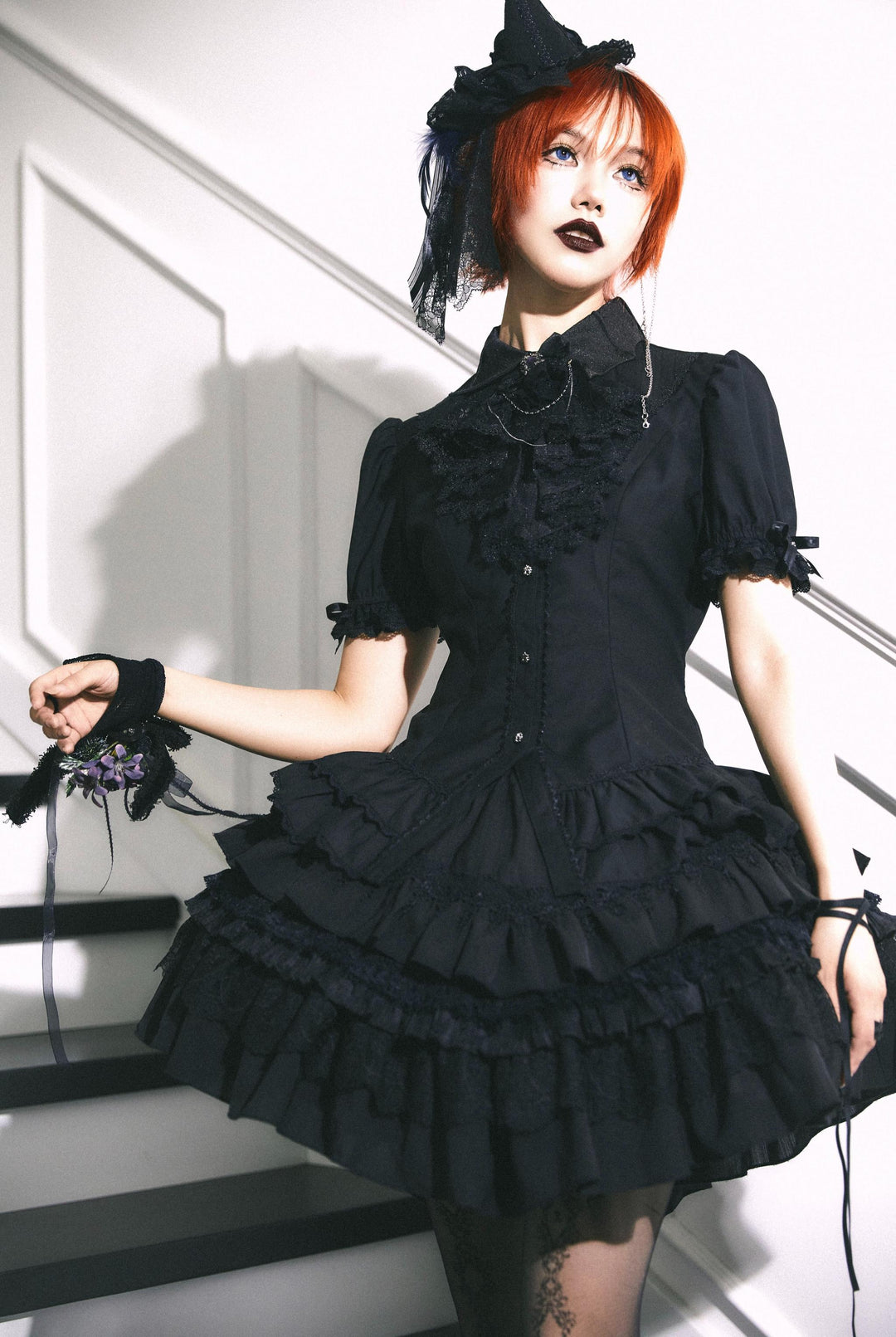 (BFM)Lilizi~Crumbled Gift~Gothic Lolita Shirt Short Sleeve Blouse Neckerchief Brooch   