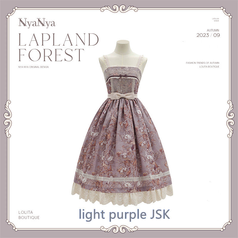 (Buyforme)NyaNya~ Lapland Forest~ Lolita Elegant Vintage Floral JSK OP Dress Pre-order (4-5 months before shipping ) Free size JSK-light purple (with pockets on 2 sides)