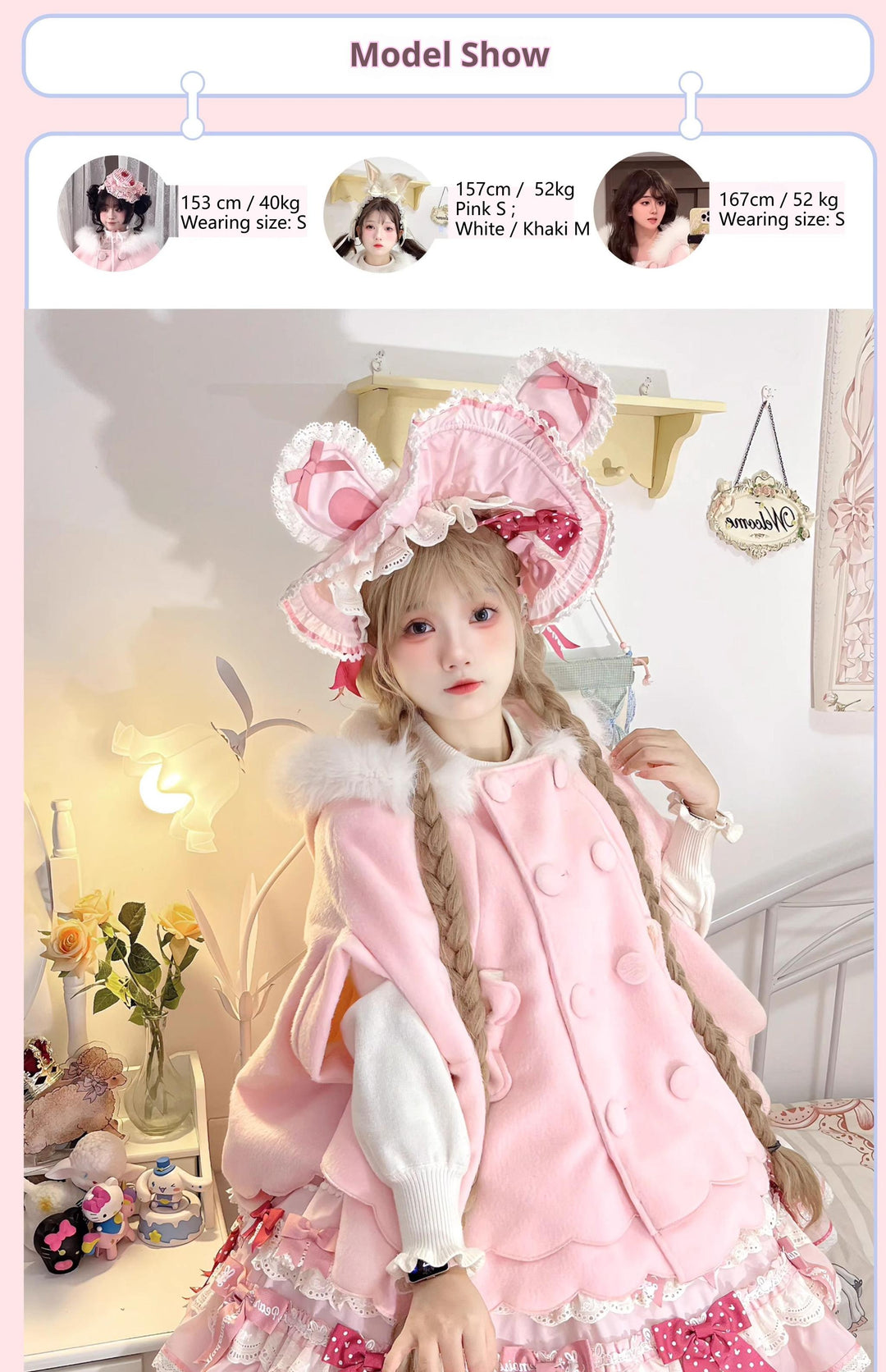 Yayizi~Sweet Lolita Cape Winter Plush Lolita Coat 41364:691650